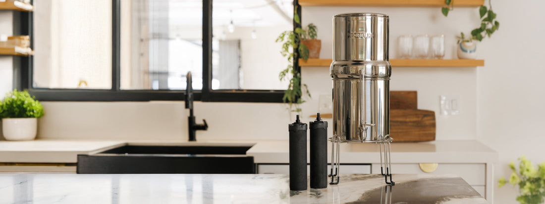 BOROUX Legacy & Foundation water filters on a countertop