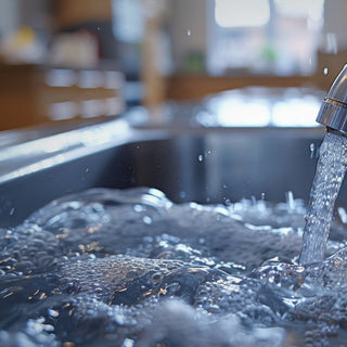 Hard water pouring out of a faucet