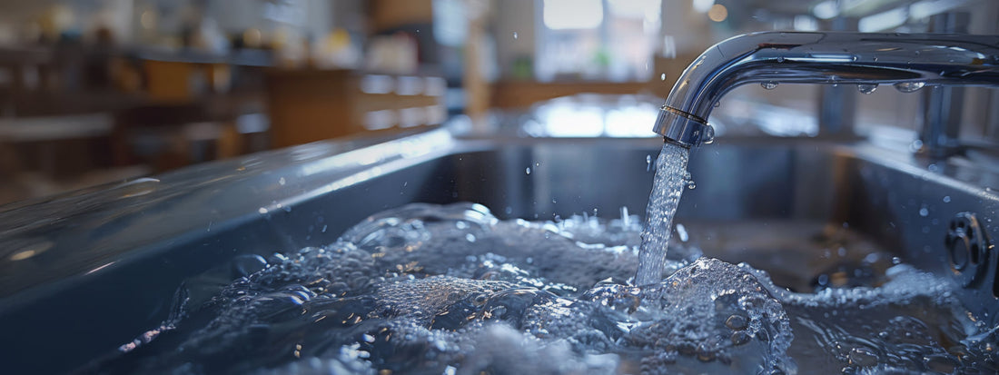 Hard water pouring out of a faucet