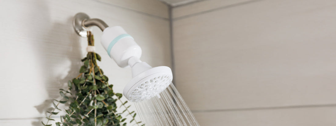 New BOROUX shower filter in use, filtering shower water