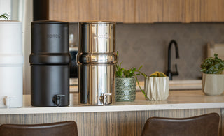 BOROUX legacy. compact water filtration systems on countertop in a beautiful kitchen