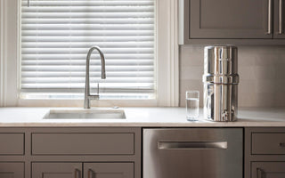 BOROUX legacy compact water filtration system on kitchen countertop ready to filter water