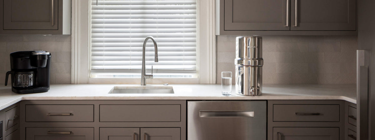 BOROUX legacy compact water filtration system on kitchen countertop ready to filter water