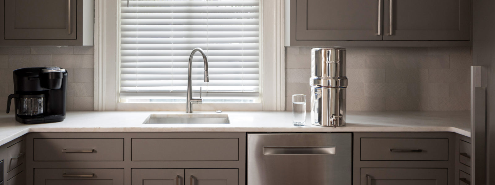 BOROUX legacy compact water filtration system on kitchen countertop ready to filter water