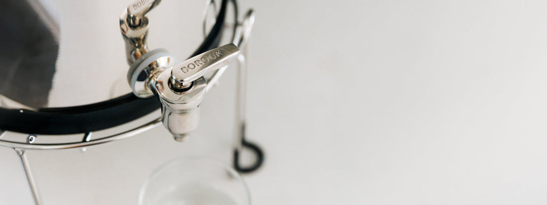 BOROUX water filtration system on stand ready to filter VOCs