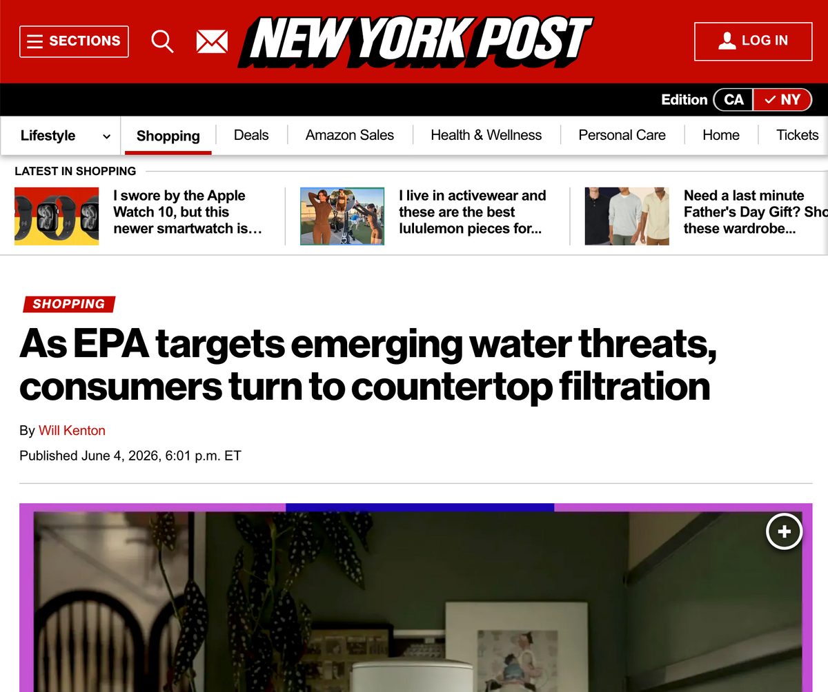As EPA Target Emerging Water Threats, Consumers Turn To Countertop Filtration