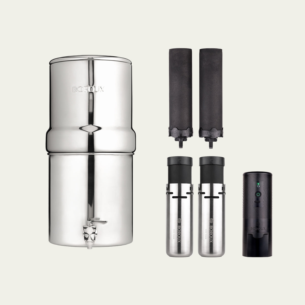 BOROUX Legacy™ Compact Water Filter System Fluoride Free Bundle - Black Stainless Steel / 2 Filters