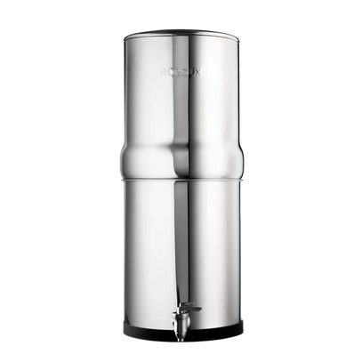 BOROUX legacy. water filter in a polished stainless steel finish